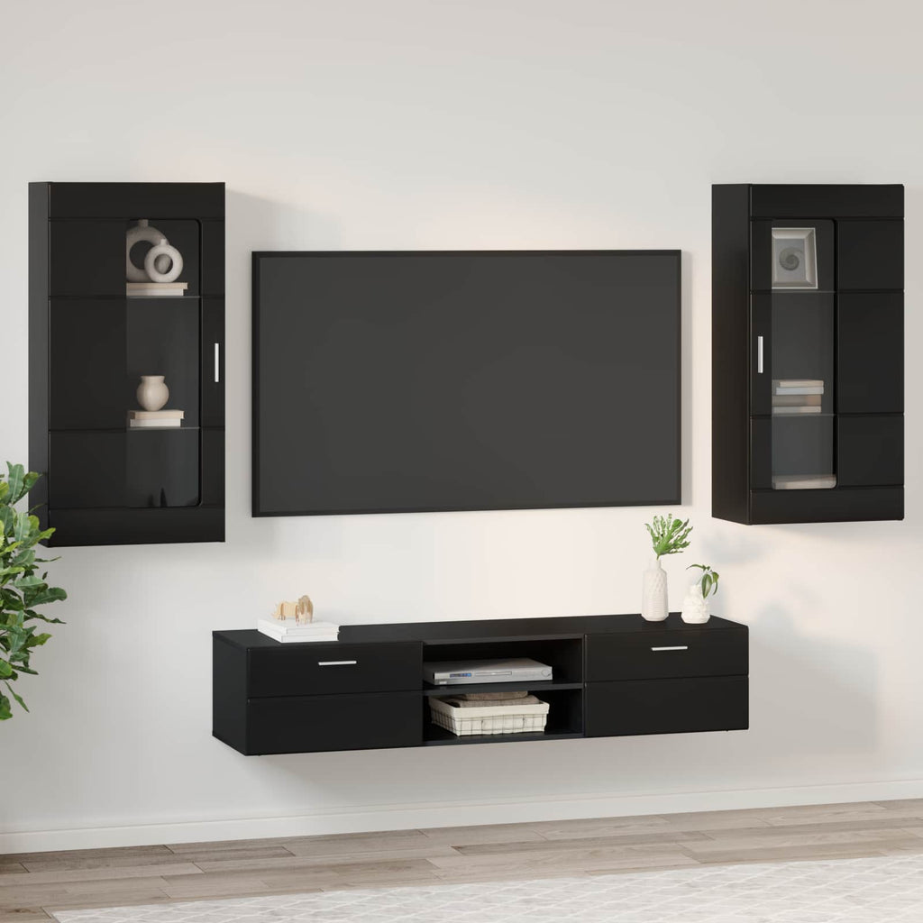 vidaXL Zestaw szafek RTV FLORIN 3 pcs Czarny Materiał drewnopochodny