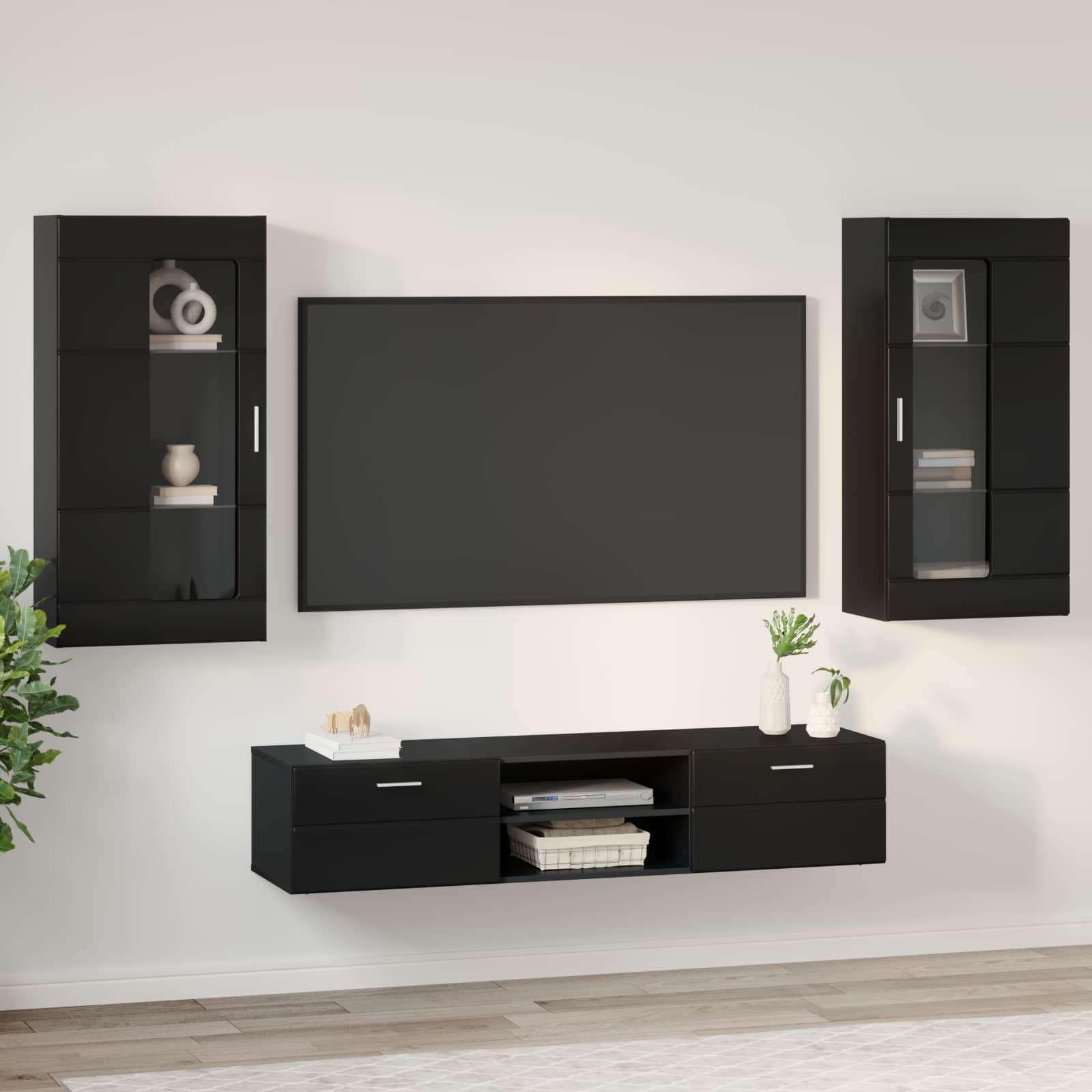 vidaXL Zestaw szafek RTV FLORIN 3 pcs Czarny Materiał drewnopochodny