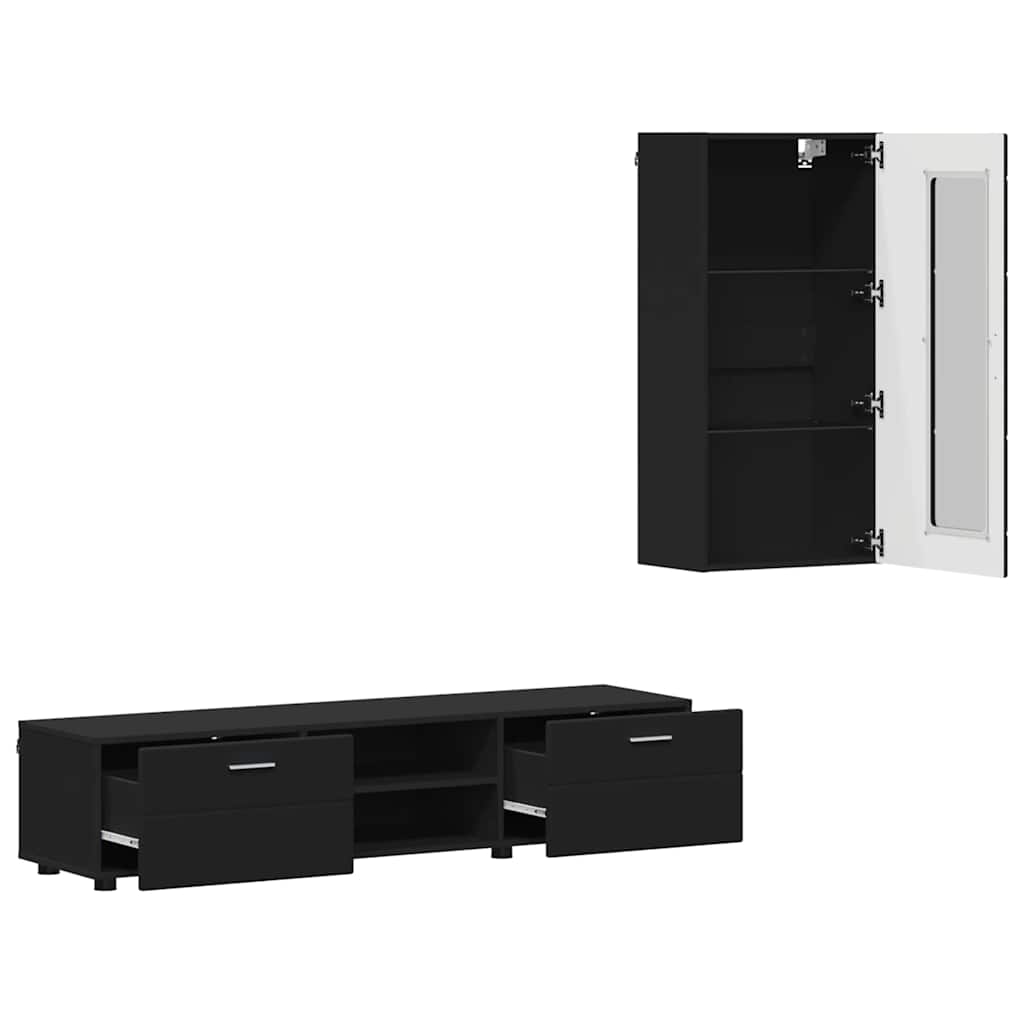vidaXL Zestaw szafek RTV FLORIN 3 pcs Czarny Materiał drewnopochodny