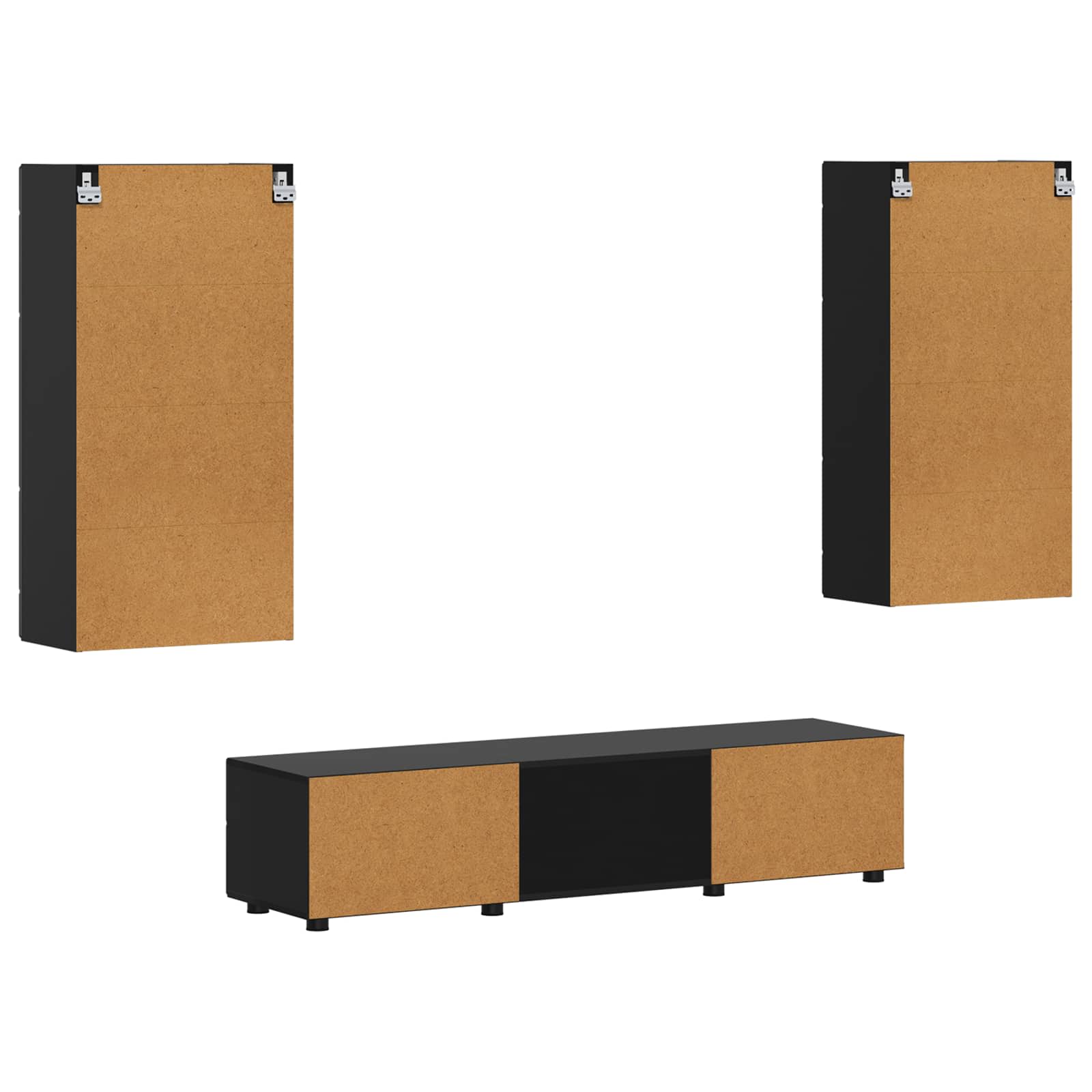 vidaXL Zestaw szafek RTV FLORIN 3 pcs Czarny Materiał drewnopochodny