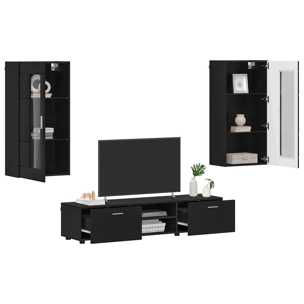vidaXL Zestaw szafek RTV FLORIN 3 pcs Czarny Materiał drewnopochodny