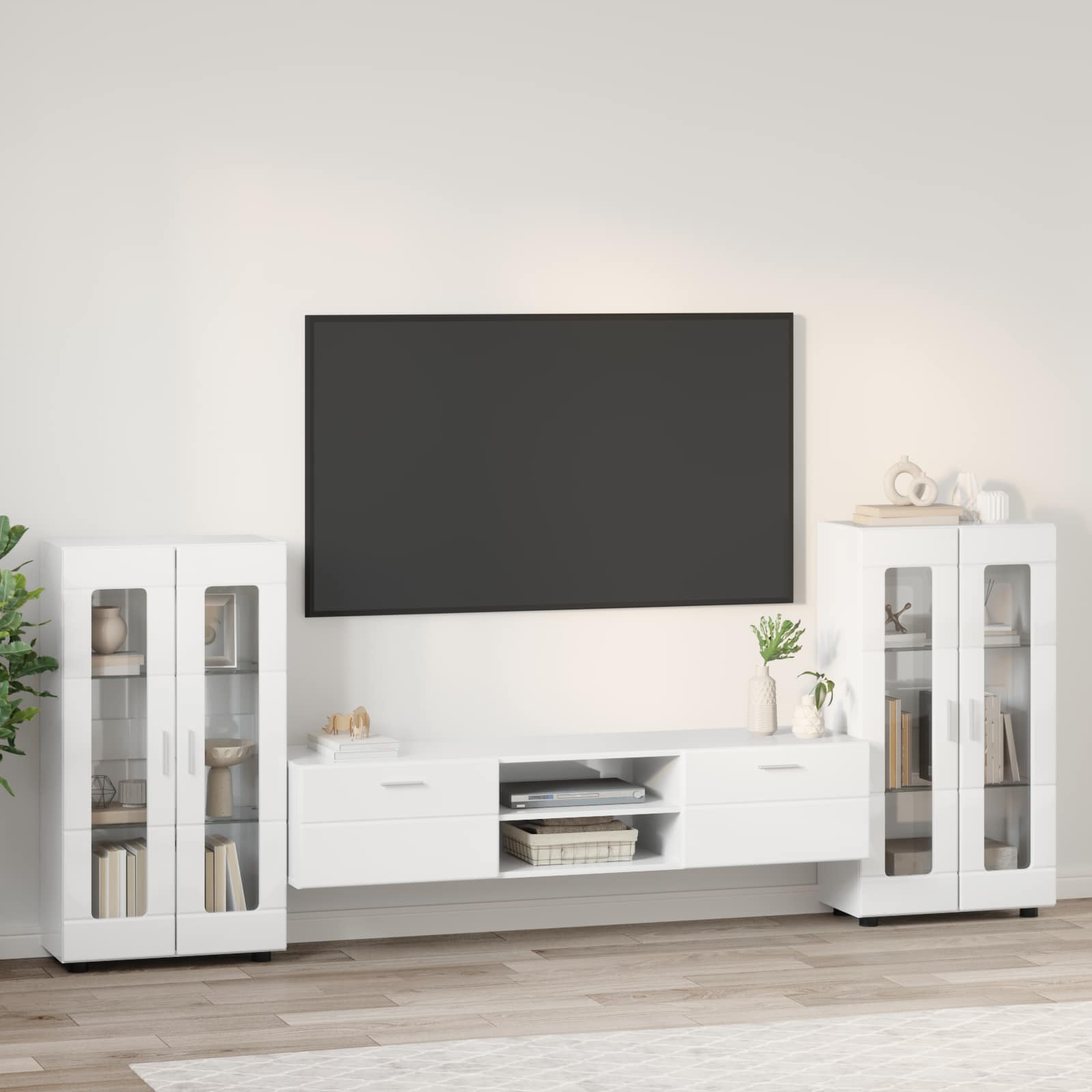 vidaXL Zestaw szafek RTV z szufladą FLORIN 3 pcs Wysoki połysk biały