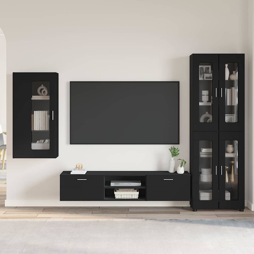 vidaXL Zestaw szafek RTV FLORIN 3 pcs Czarny Materiał drewnopochodny