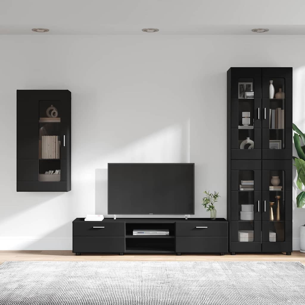 vidaXL Zestaw szafek RTV FLORIN 3 pcs Czarny Materiał drewnopochodny