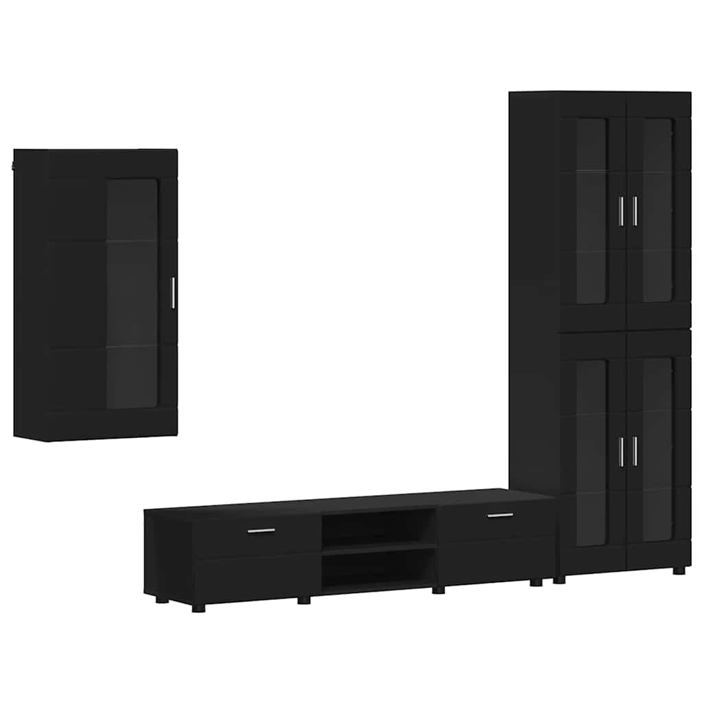 vidaXL Zestaw szafek RTV FLORIN 3 pcs Czarny Materiał drewnopochodny