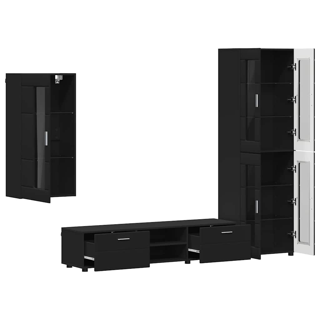 vidaXL Zestaw szafek RTV FLORIN 3 pcs Czarny Materiał drewnopochodny
