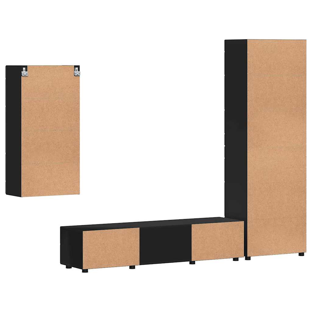 vidaXL Zestaw szafek RTV FLORIN 3 pcs Czarny Materiał drewnopochodny