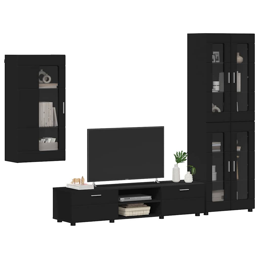 vidaXL Zestaw szafek RTV FLORIN 3 pcs Czarny Materiał drewnopochodny