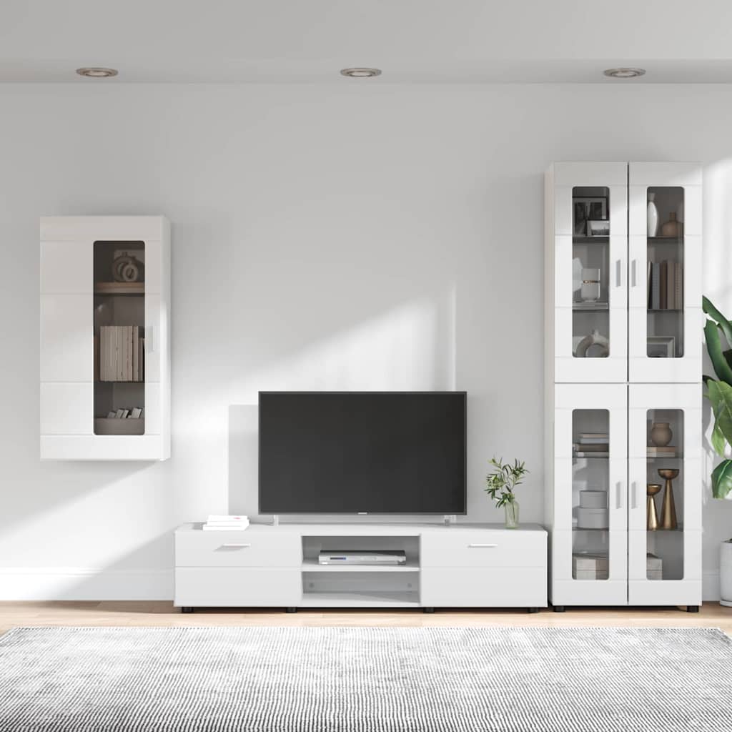 vidaXL Zestaw szafek RTV z szufladą FLORIN 3 pcs Wysoki połysk biały