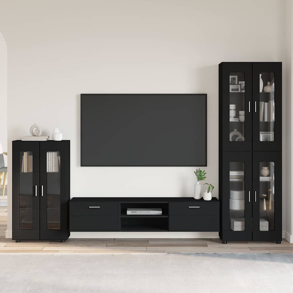 vidaXL Zestaw szafek RTV FLORIN 3 pcs Czarny Materiał drewnopochodny