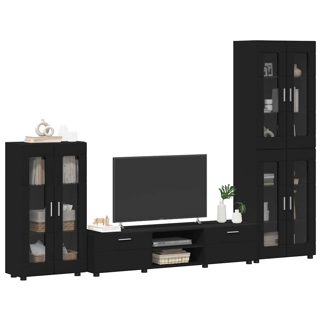 vidaXL Zestaw szafek RTV FLORIN 3 pcs Czarny Materiał drewnopochodny