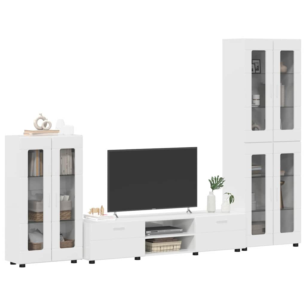 vidaXL Zestaw szafek RTV z szufladą FLORIN 3 pcs Wysoki połysk biały