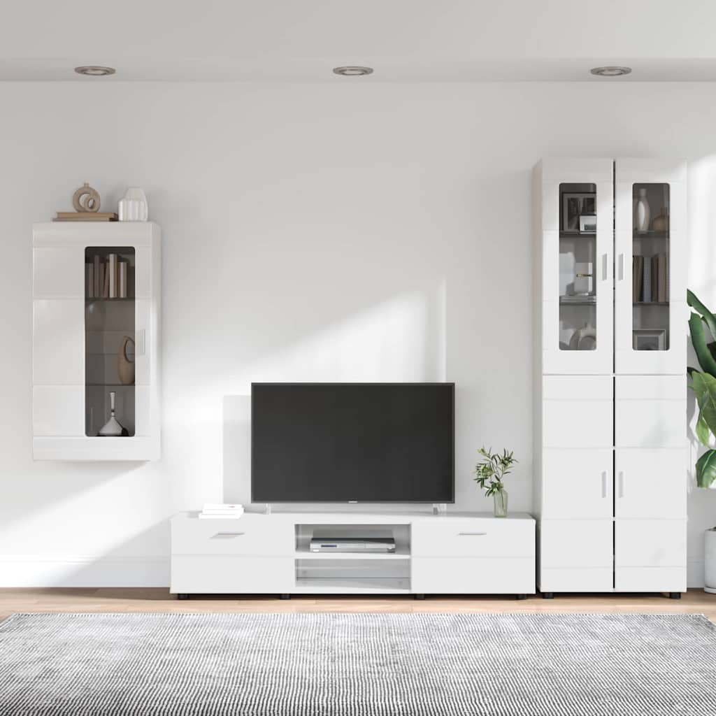 vidaXL Zestaw szafek RTV z szufladą FLORIN 3 pcs Wysoki połysk biały