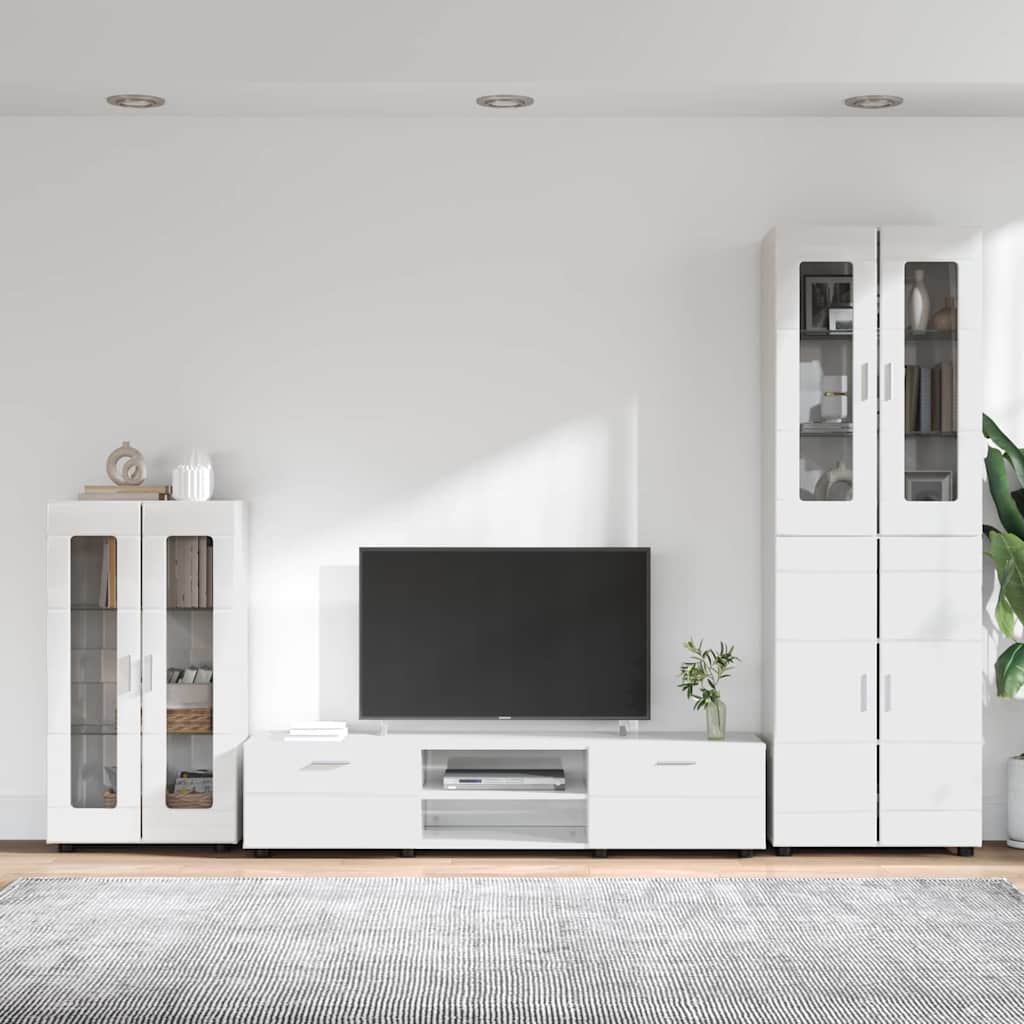 vidaXL Zestaw szafek RTV z szufladą FLORIN 3 pcs Wysoki połysk biały