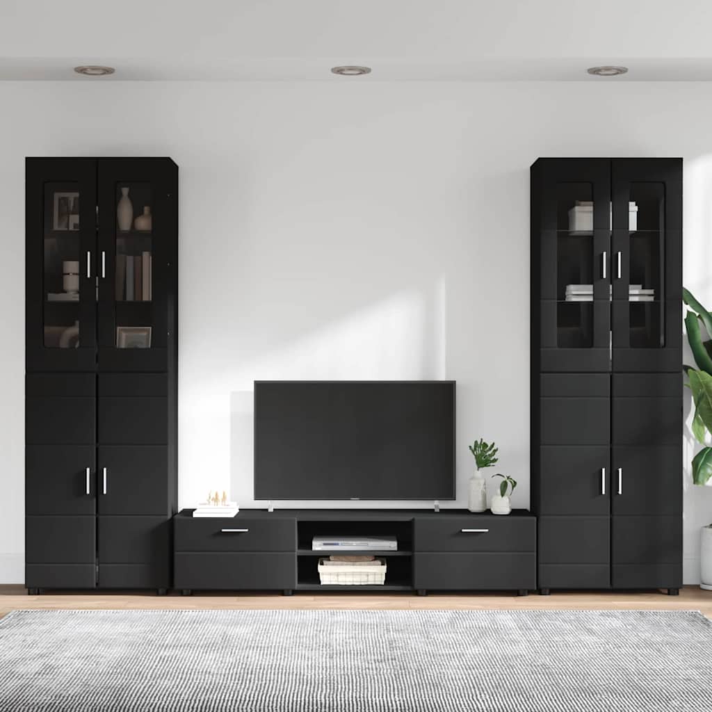 vidaXL Zestaw szafek RTV FLORIN 3 pcs Czarny Materiał drewnopochodny