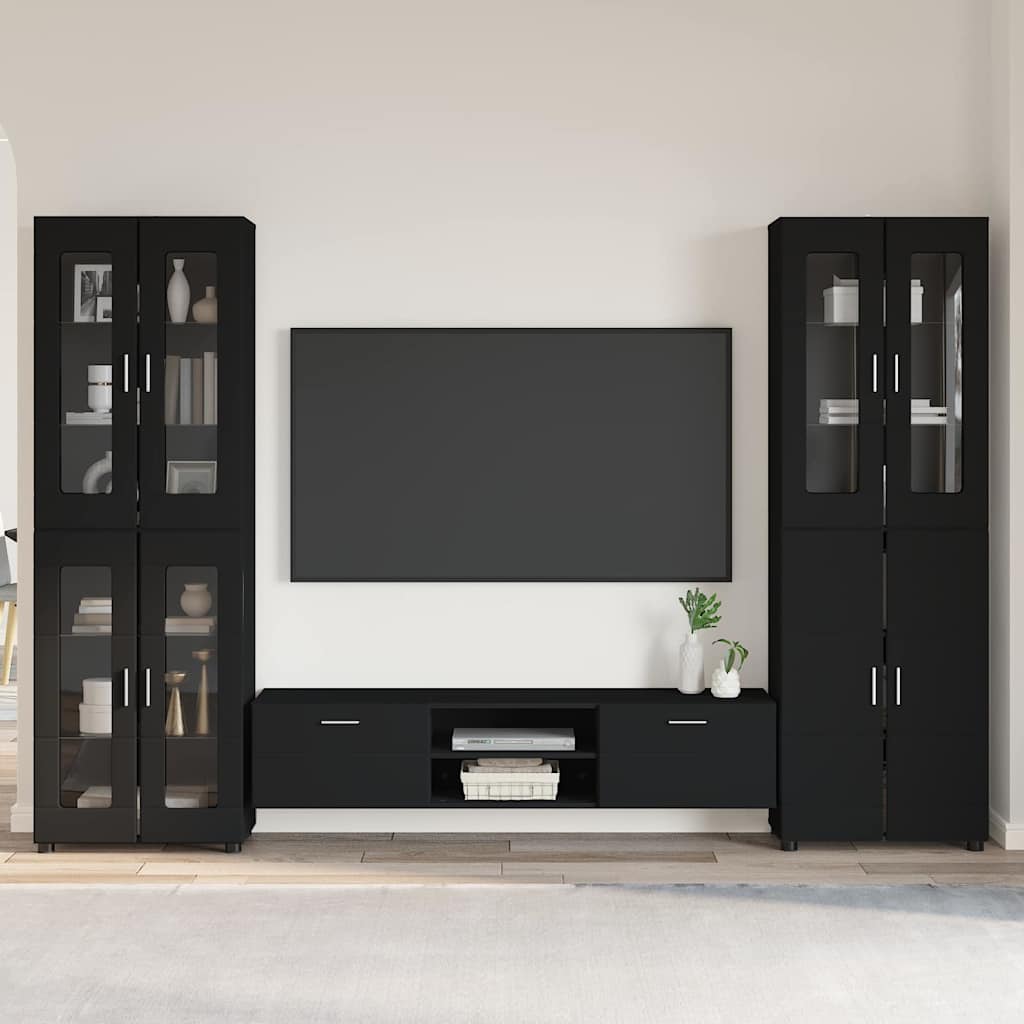 vidaXL Zestaw szafek RTV FLORIN 3 pcs Czarny Materiał drewnopochodny