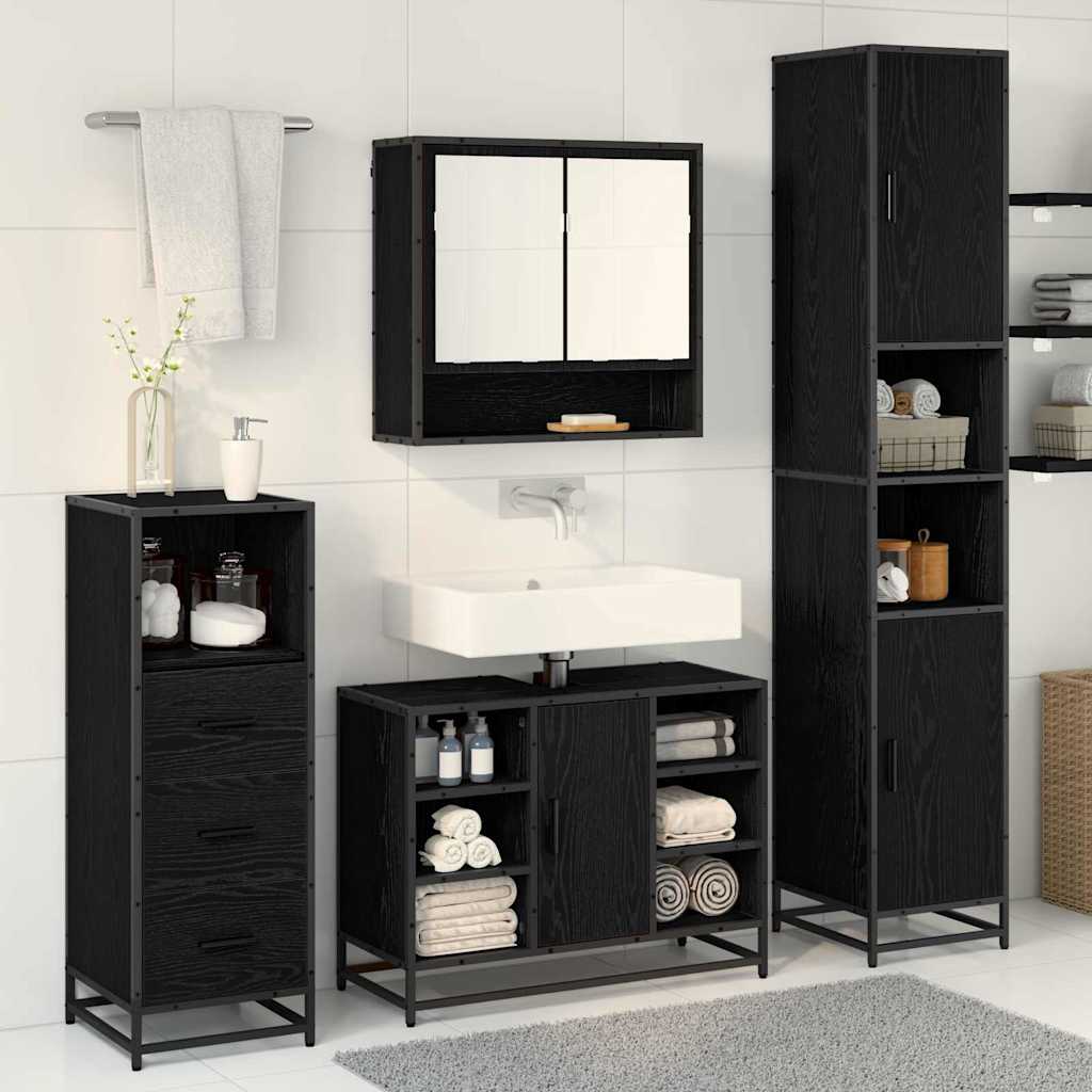 vidaXL Zestaw mebli łazienkowych z półką z drzwiami 3 pcs Czarny Dąb