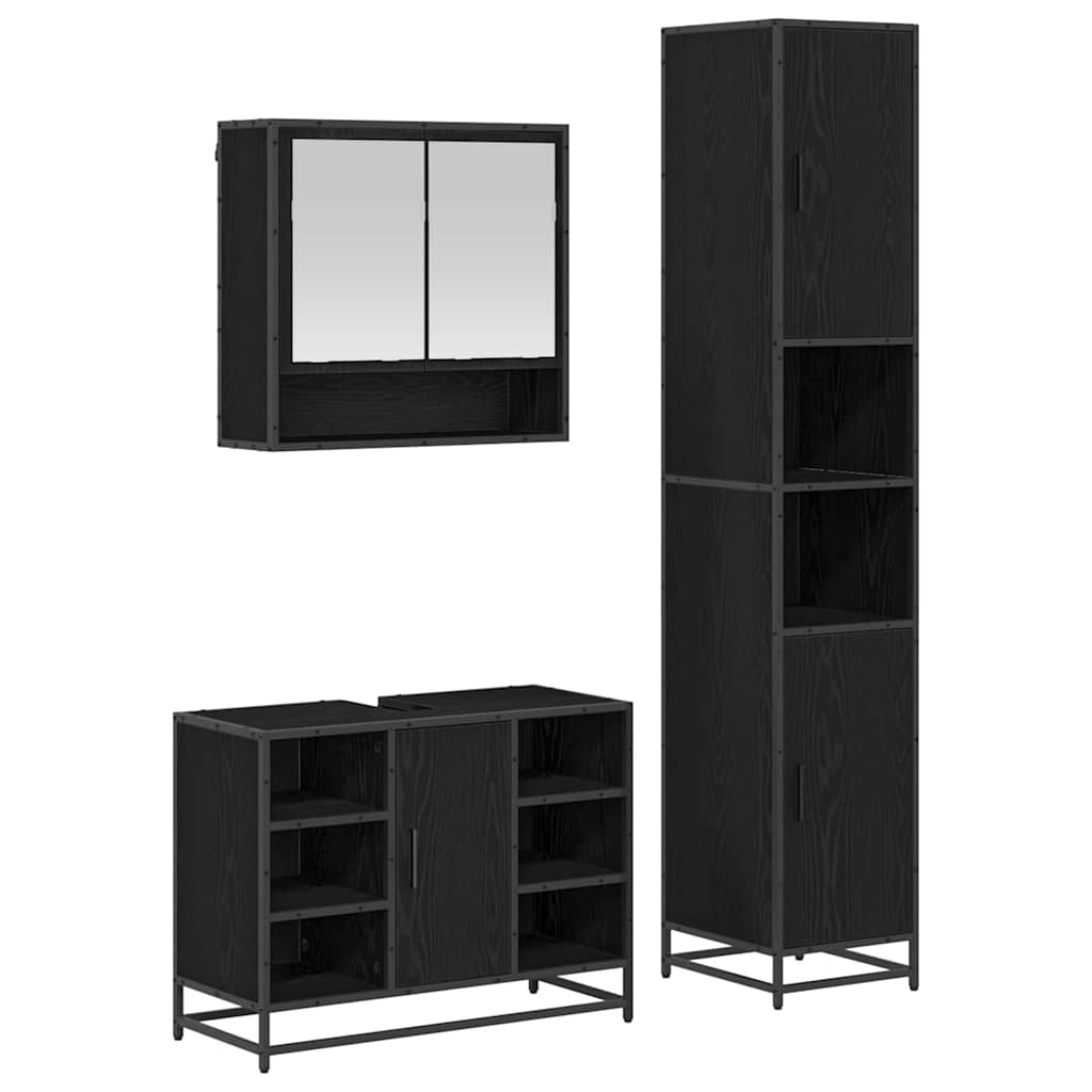 vidaXL Zestaw mebli łazienkowych z półką z drzwiami 3 pcs Czarny Dąb