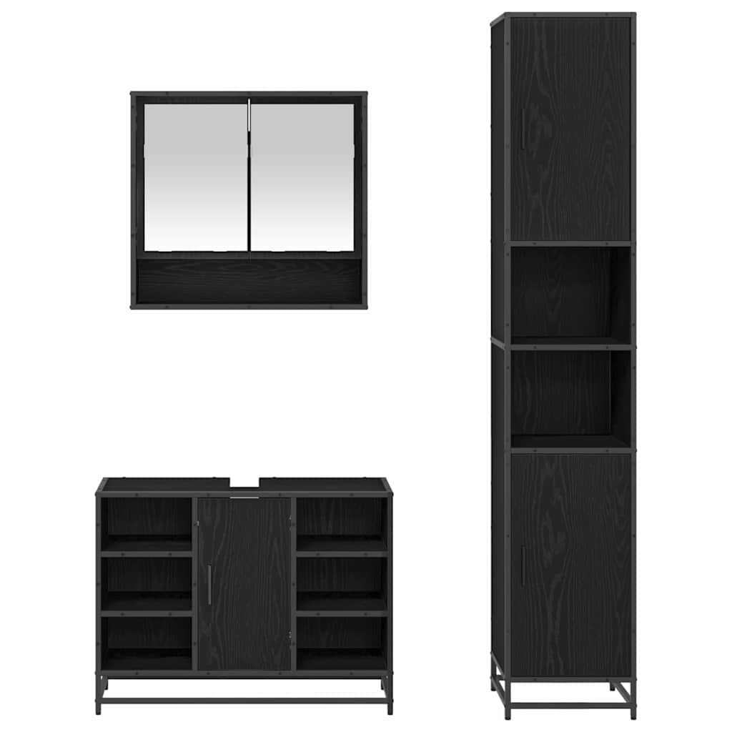 vidaXL Zestaw mebli łazienkowych z półką z drzwiami 3 pcs Czarny Dąb