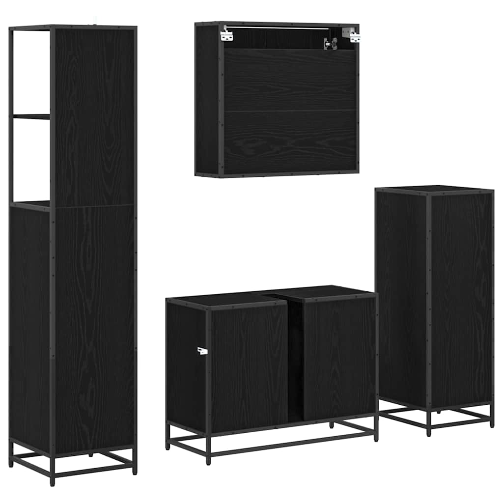 vidaXL Zestaw mebli łazienkowych z szufladą z półką 4 pcs Czarny Dąb