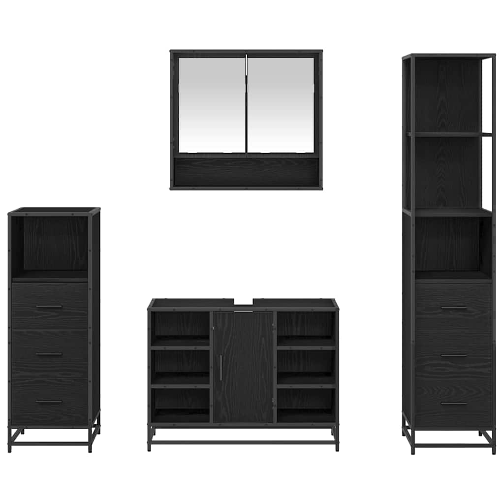 vidaXL Zestaw mebli łazienkowych z szufladą z półką 4 pcs Czarny Dąb