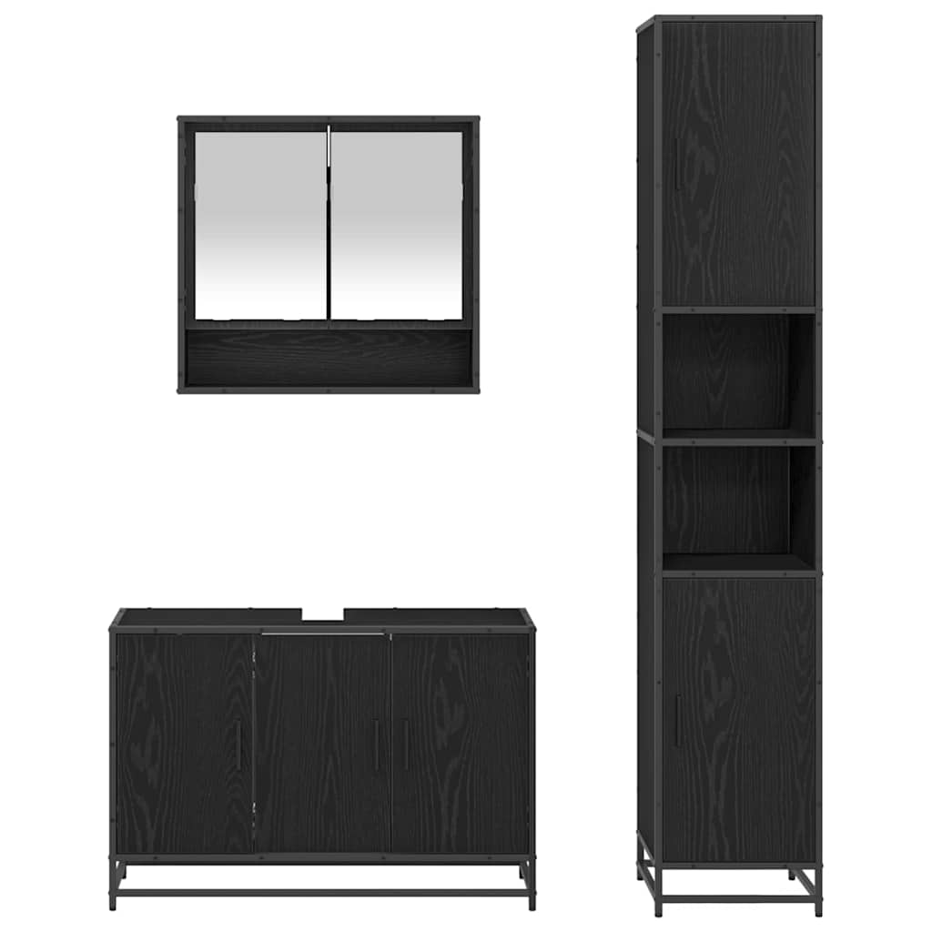 vidaXL Zestaw mebli łazienkowych z półką z drzwiami 3 pcs Czarny Dąb