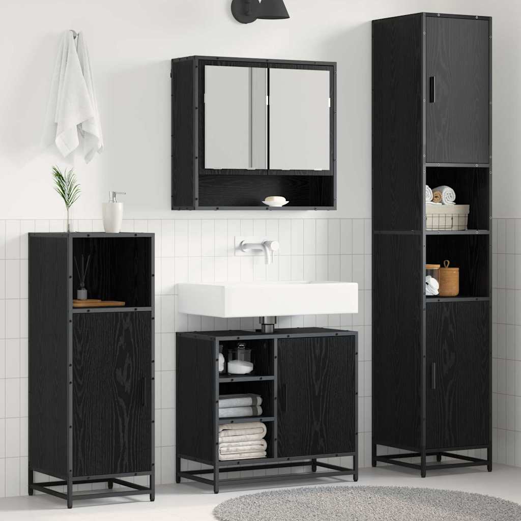 vidaXL Zestaw mebli łazienkowych z półką z drzwiami 4 pcs Czarny Dąb
