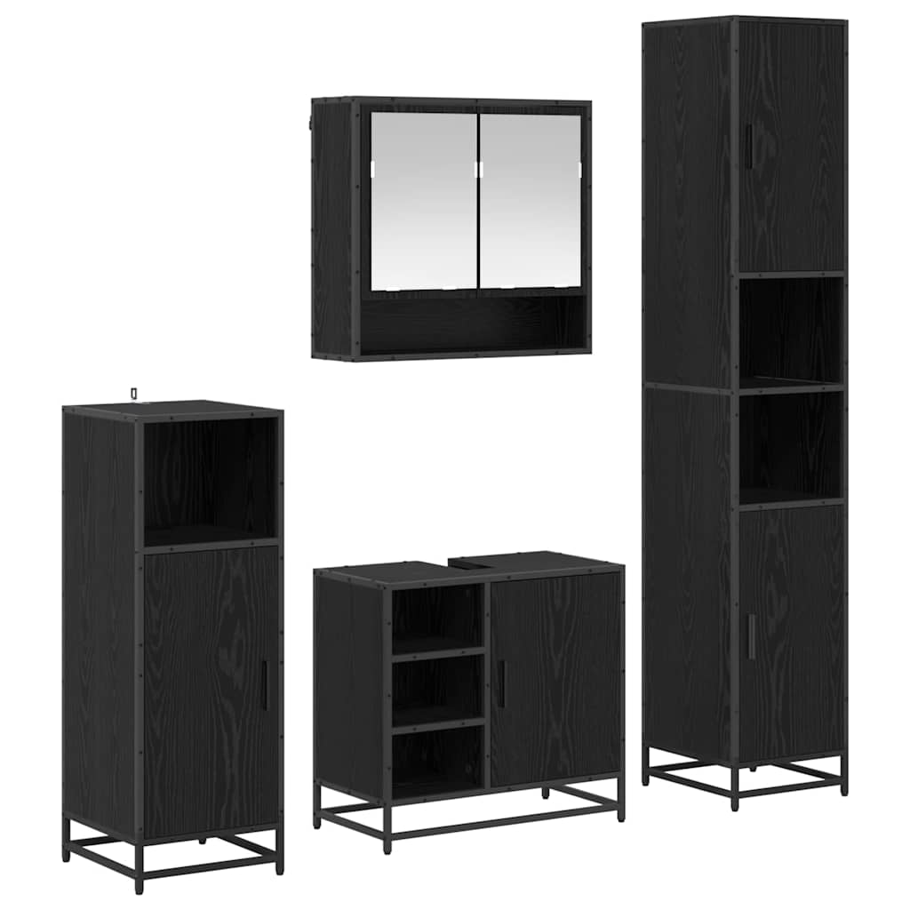 vidaXL Zestaw mebli łazienkowych z półką z drzwiami 4 pcs Czarny Dąb