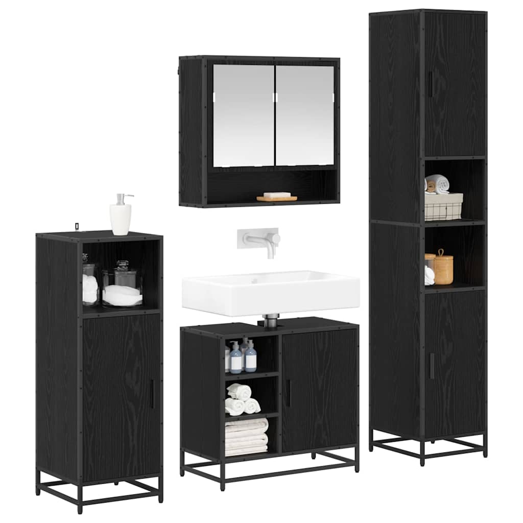 vidaXL Zestaw mebli łazienkowych z półką z drzwiami 4 pcs Czarny Dąb