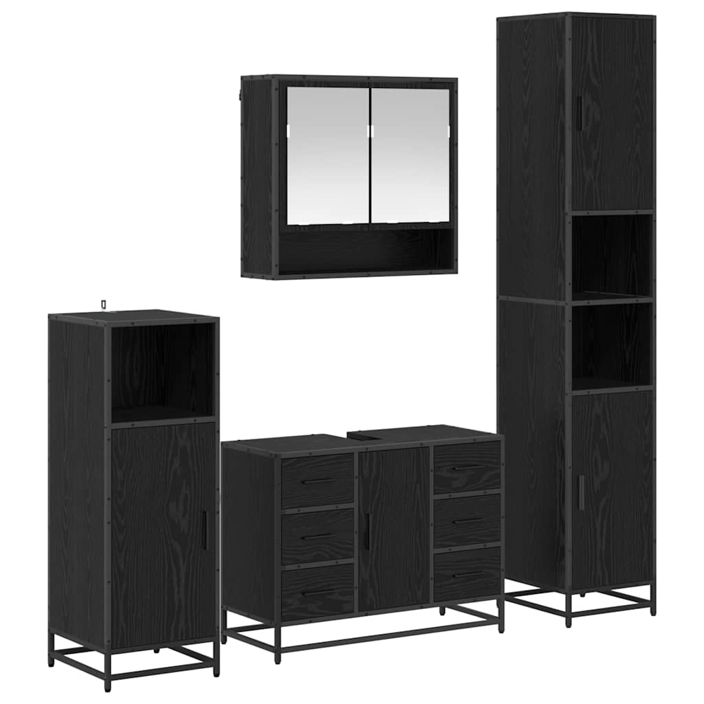 vidaXL Zestaw mebli łazienkowych z szufladą z półką 4 pcs Czarny Dąb