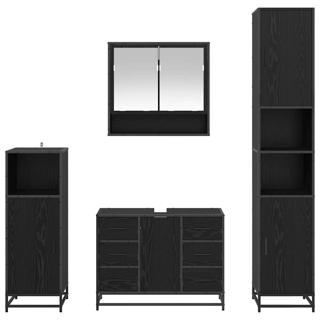 vidaXL Zestaw mebli łazienkowych z szufladą z półką 4 pcs Czarny Dąb