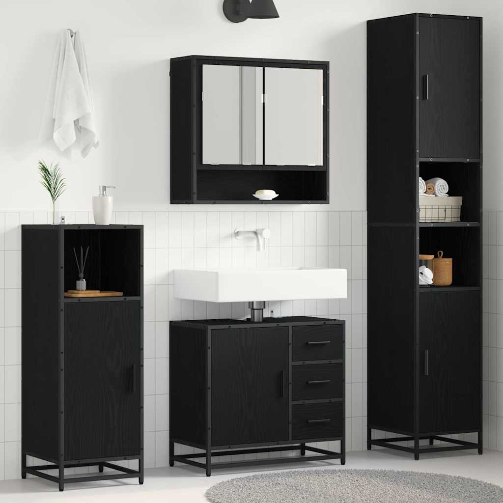 vidaXL Zestaw mebli łazienkowych z szufladą z półką 4 pcs Czarny Dąb