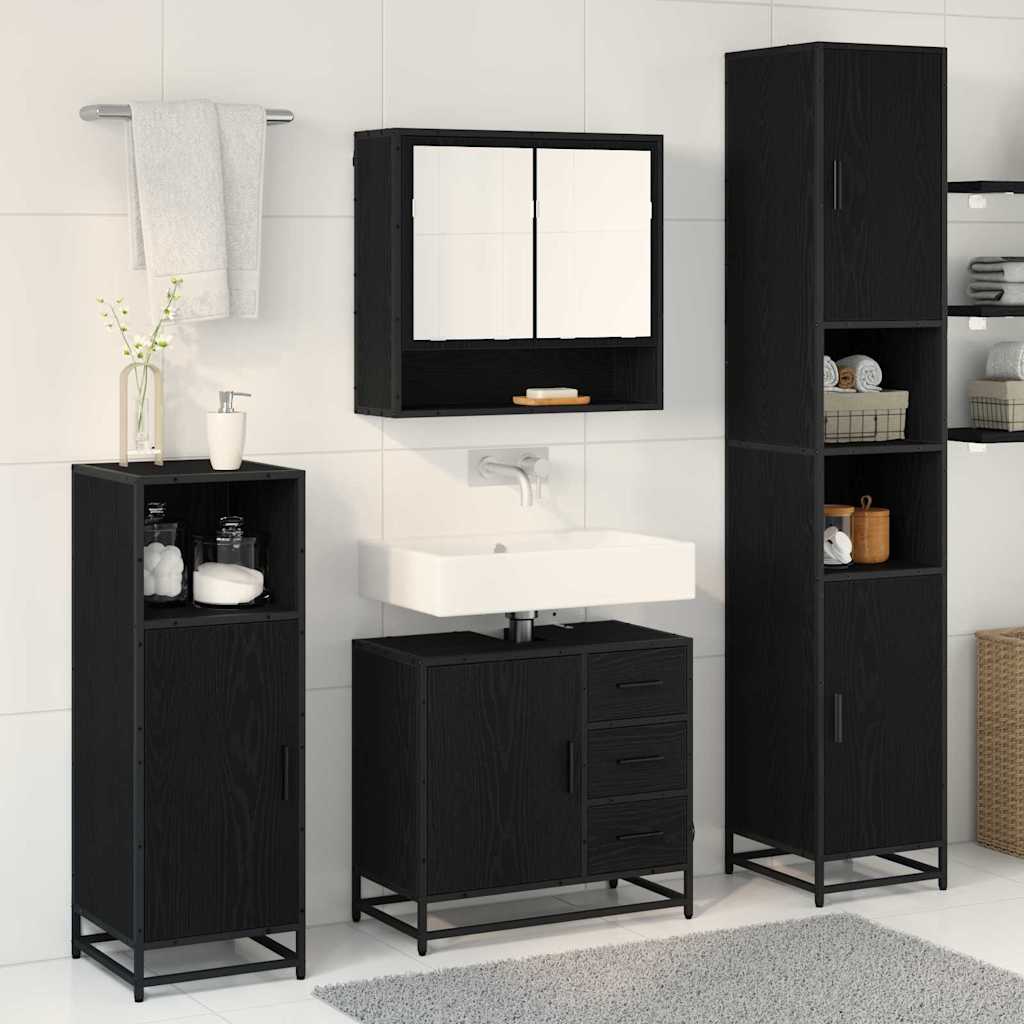 vidaXL Zestaw mebli łazienkowych z szufladą z półką 4 pcs Czarny Dąb