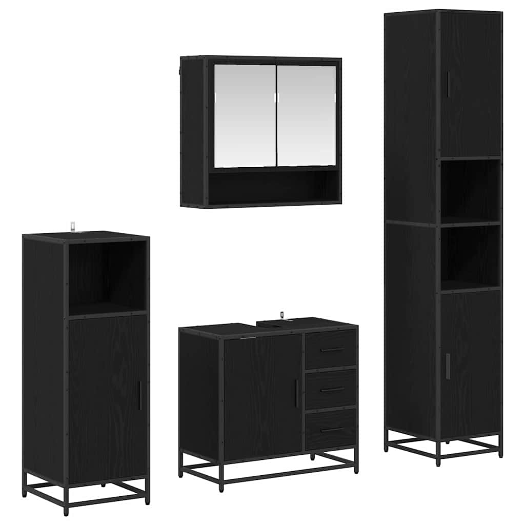 vidaXL Zestaw mebli łazienkowych z szufladą z półką 4 pcs Czarny Dąb