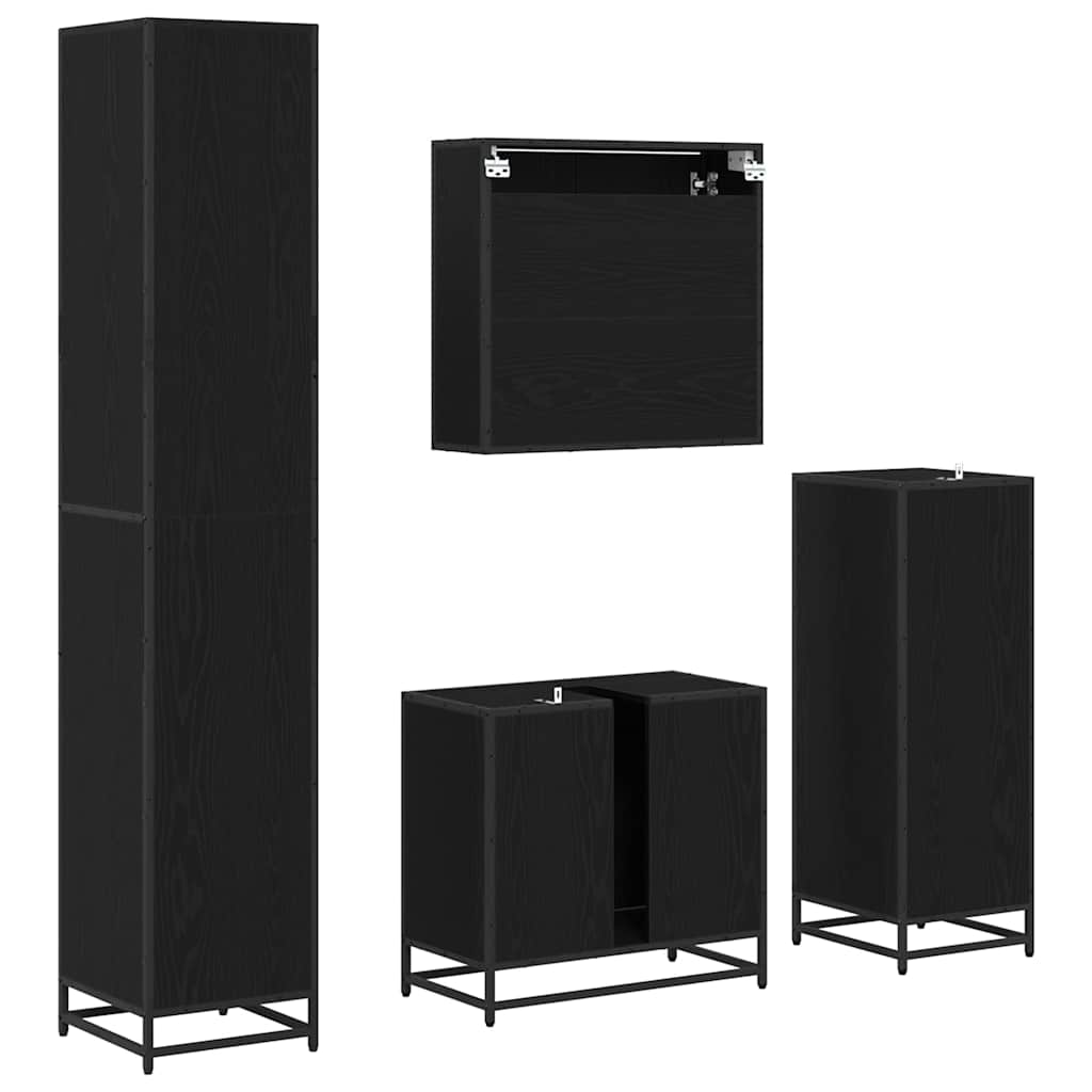 vidaXL Zestaw mebli łazienkowych z szufladą z półką 4 pcs Czarny Dąb