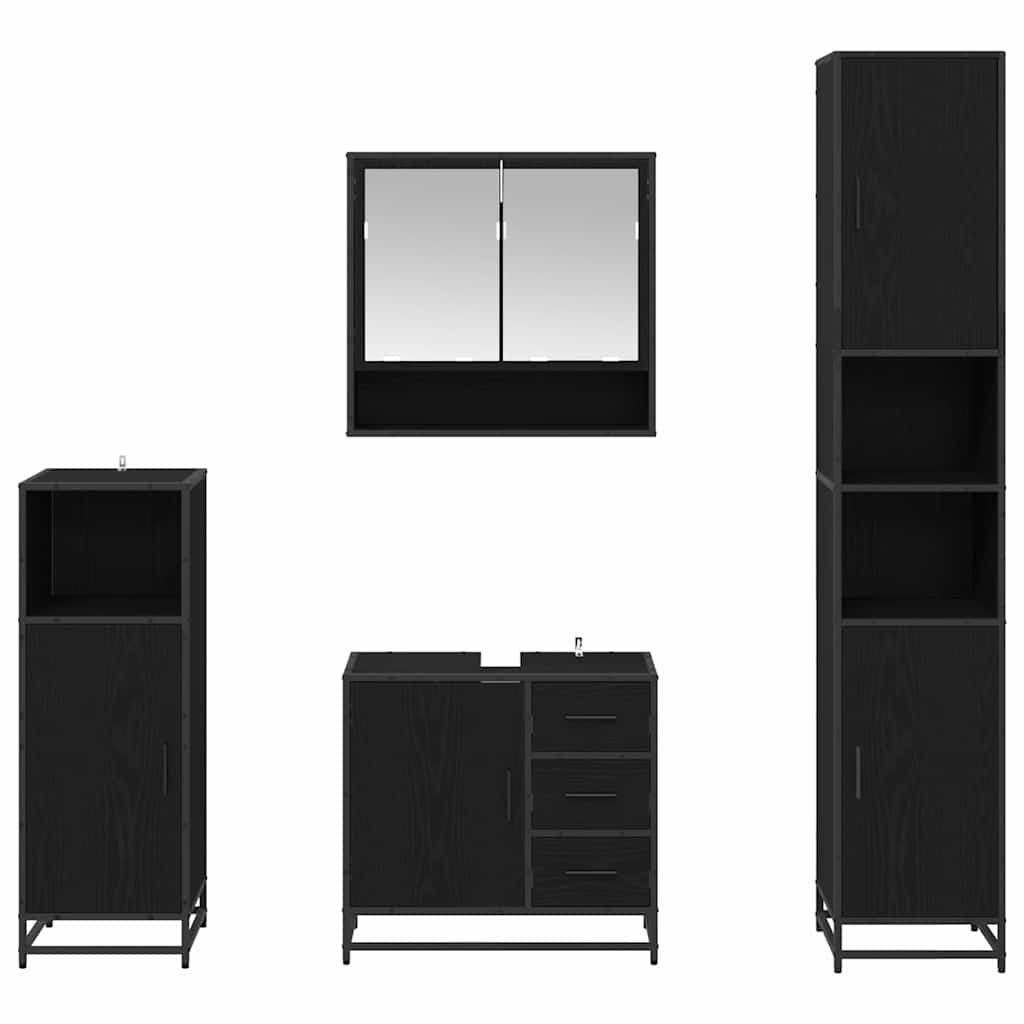 vidaXL Zestaw mebli łazienkowych z szufladą z półką 4 pcs Czarny Dąb