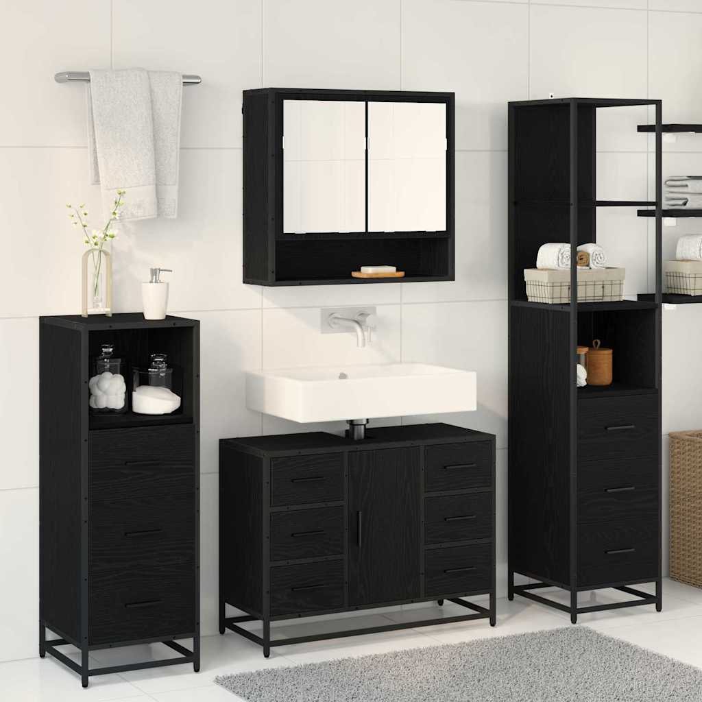 vidaXL Zestaw mebli łazienkowych z szufladą z półką 4 pcs Czarny Dąb