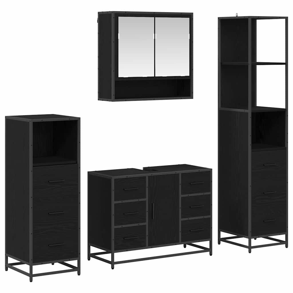 vidaXL Zestaw mebli łazienkowych z szufladą z półką 4 pcs Czarny Dąb