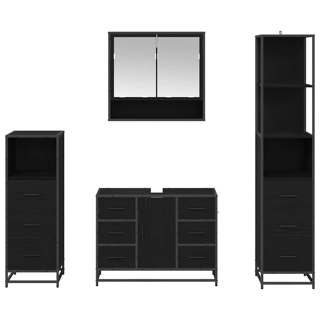 vidaXL Zestaw mebli łazienkowych z szufladą z półką 4 pcs Czarny Dąb