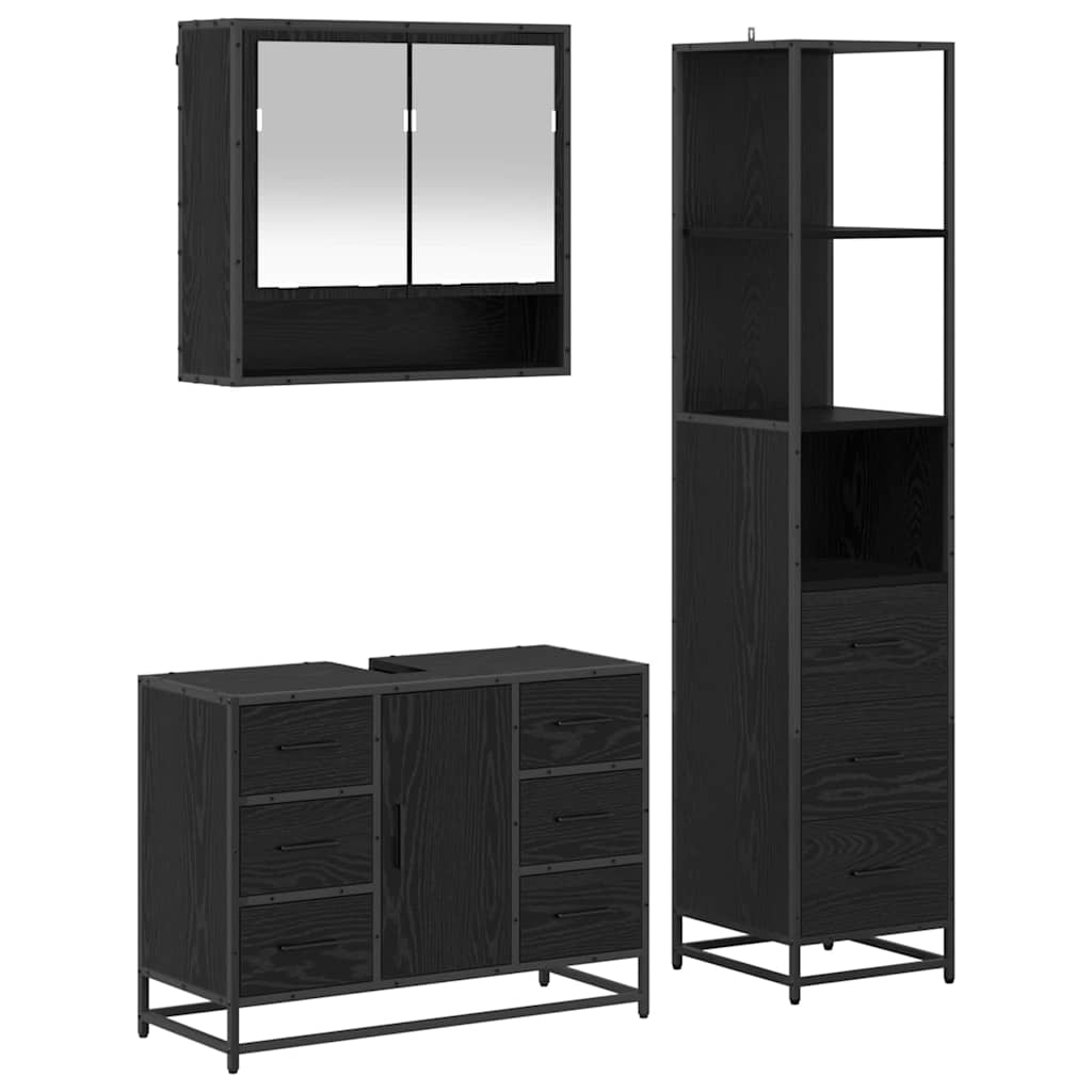 vidaXL Zestaw mebli łazienkowych z szufladą z półką 3 pcs Czarny Dąb