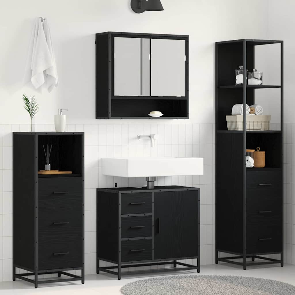 vidaXL Zestaw mebli łazienkowych z szufladą z półką 4 pcs Czarny Dąb