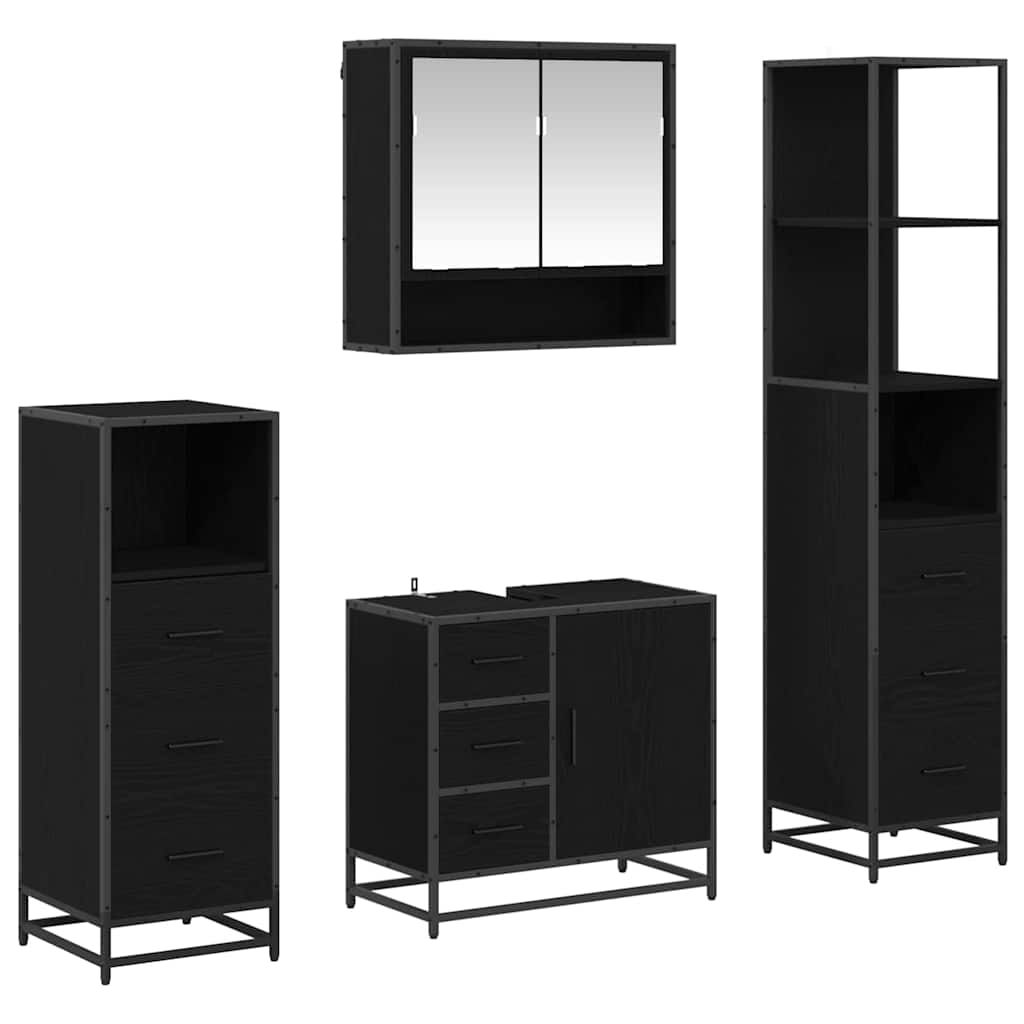 vidaXL Zestaw mebli łazienkowych z szufladą z półką 4 pcs Czarny Dąb