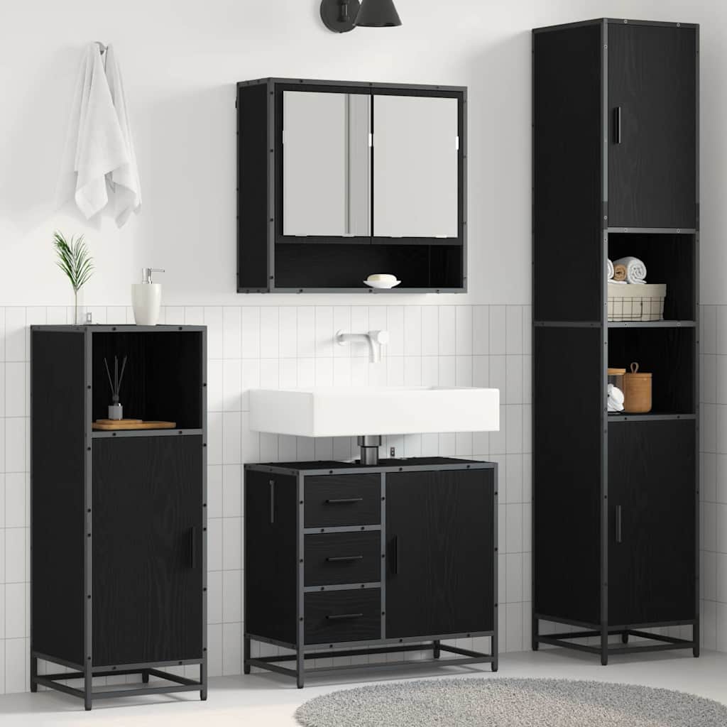 vidaXL Zestaw mebli łazienkowych z szufladą z półką 3 pcs Czarny Dąb