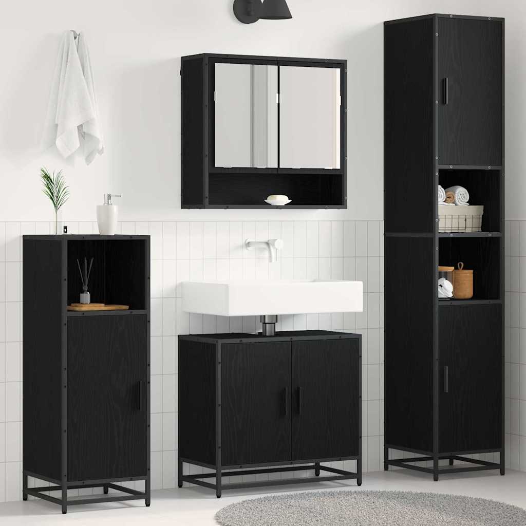vidaXL Zestaw mebli łazienkowych z półką z drzwiami 3 pcs Czarny Dąb