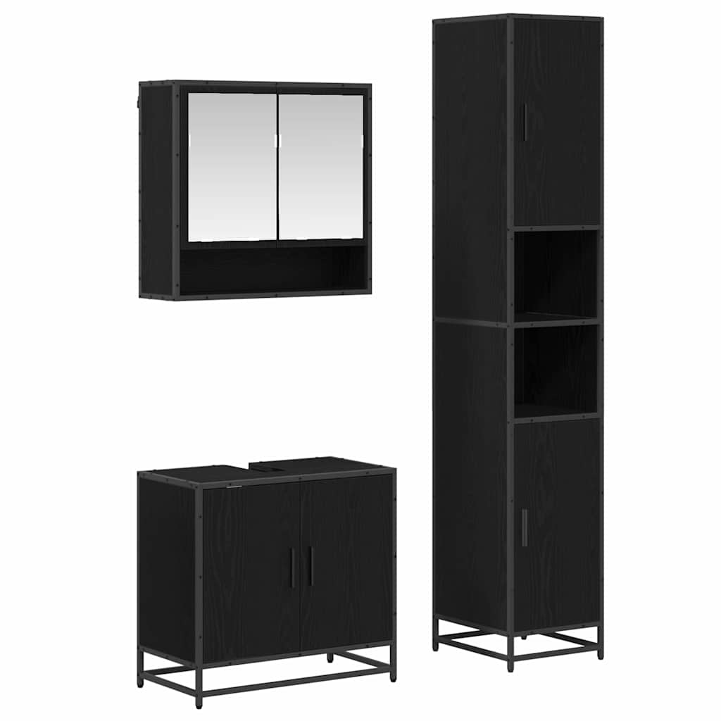 vidaXL Zestaw mebli łazienkowych z półką z drzwiami 3 pcs Czarny Dąb