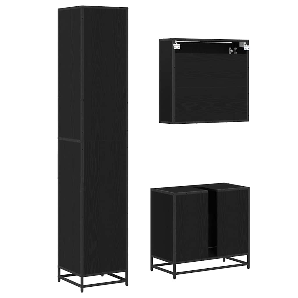 vidaXL Zestaw mebli łazienkowych z półką z drzwiami 3 pcs Czarny Dąb