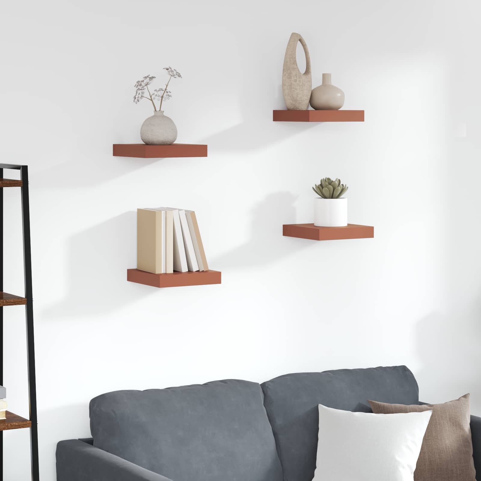 vidaXL Półka ścienna z przechowywaniem 4 pcs Czerwony 23 x 23,5 x 4 cm