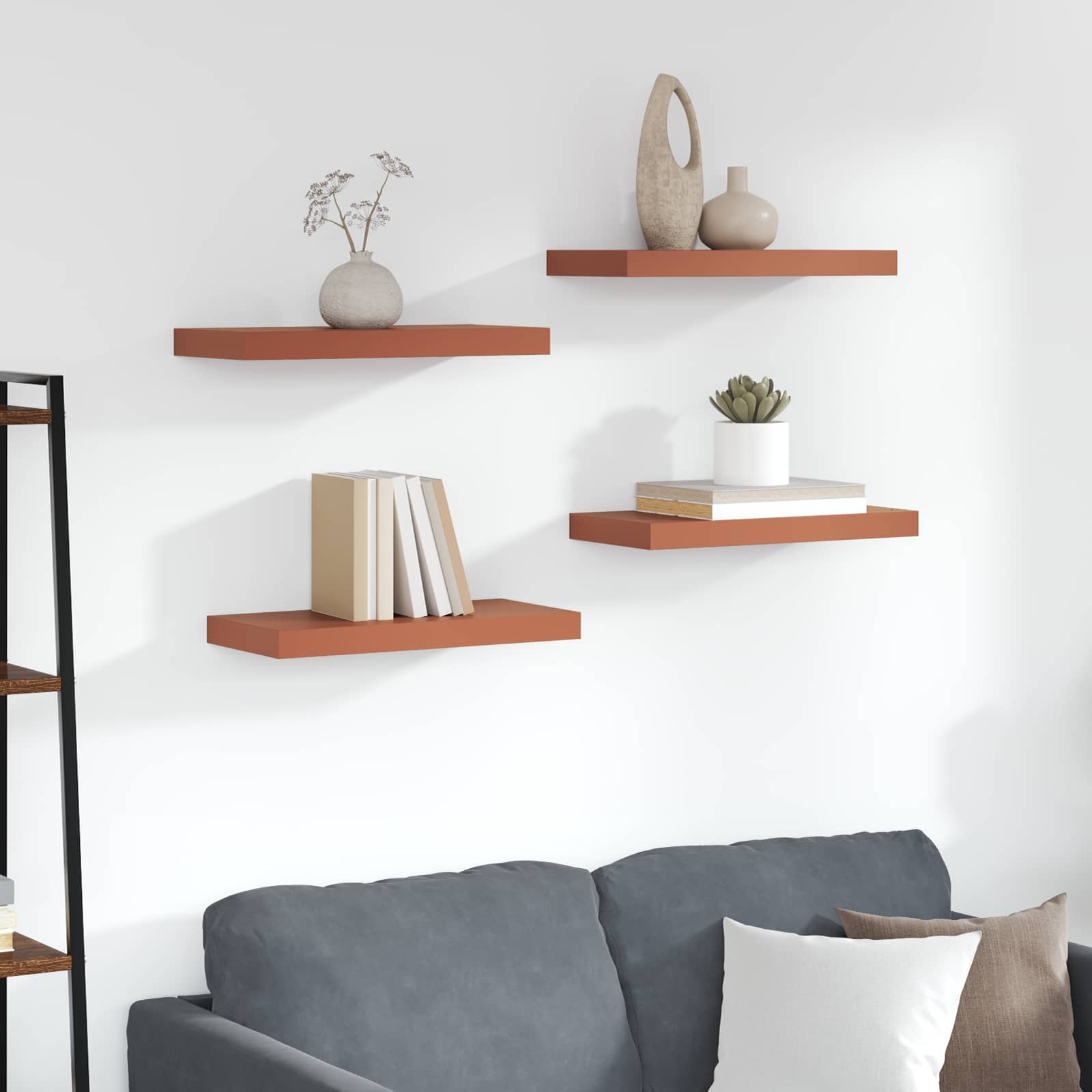 vidaXL Półka ścienna z przechowywaniem 4 pcs Czerwony 50 x 23 x 4 cm