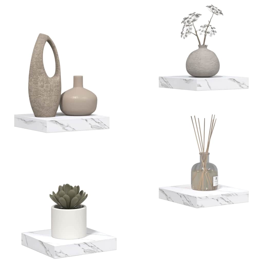 vidaXL Półka ścienna 4 pcs Biały marmur 23 x 23,5 x 4 cm