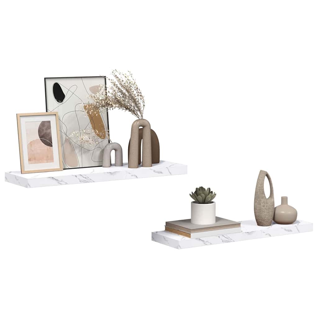 vidaXL Półka ścienna 2 pcs Biały marmur 90 x 23,5 x 4 cm